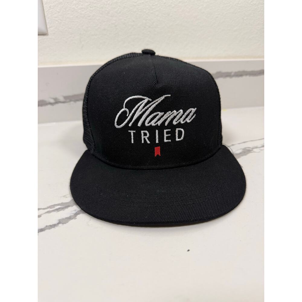Mama Tried Snap Back Flat Bill Hat Mesh Adjustable One Size Black Embroidered